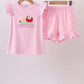 Pink Apple Pencil Embroidery Short Set