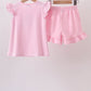 Pink Apple Pencil Embroidery Short Set