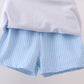 Blue Scalloped Apple Bow Skorts Set