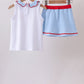 Blue Scalloped Apple Bow Skorts Set