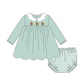 Green turkey embroidery scalloped bloomer set