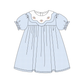 Blue turkey embroidery checkered dress