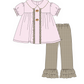 Pink turkey embroidery ruffle gingham pants set