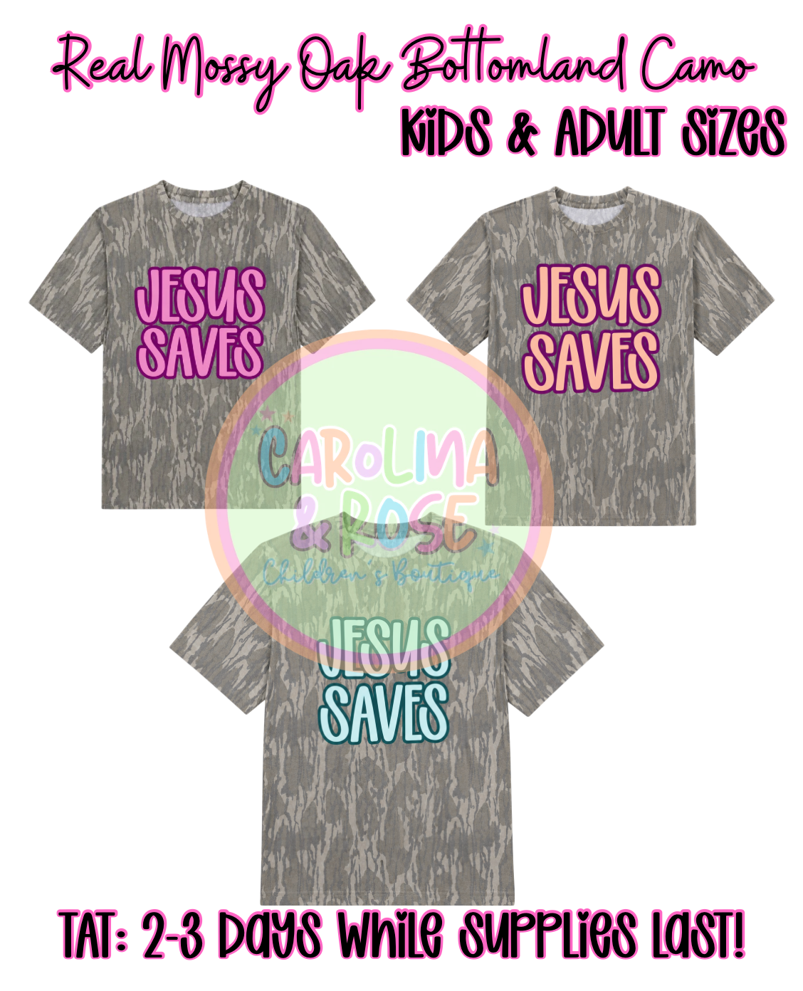 JESUS SAVES Mossy Oak Bottomland Camp T-Shirt