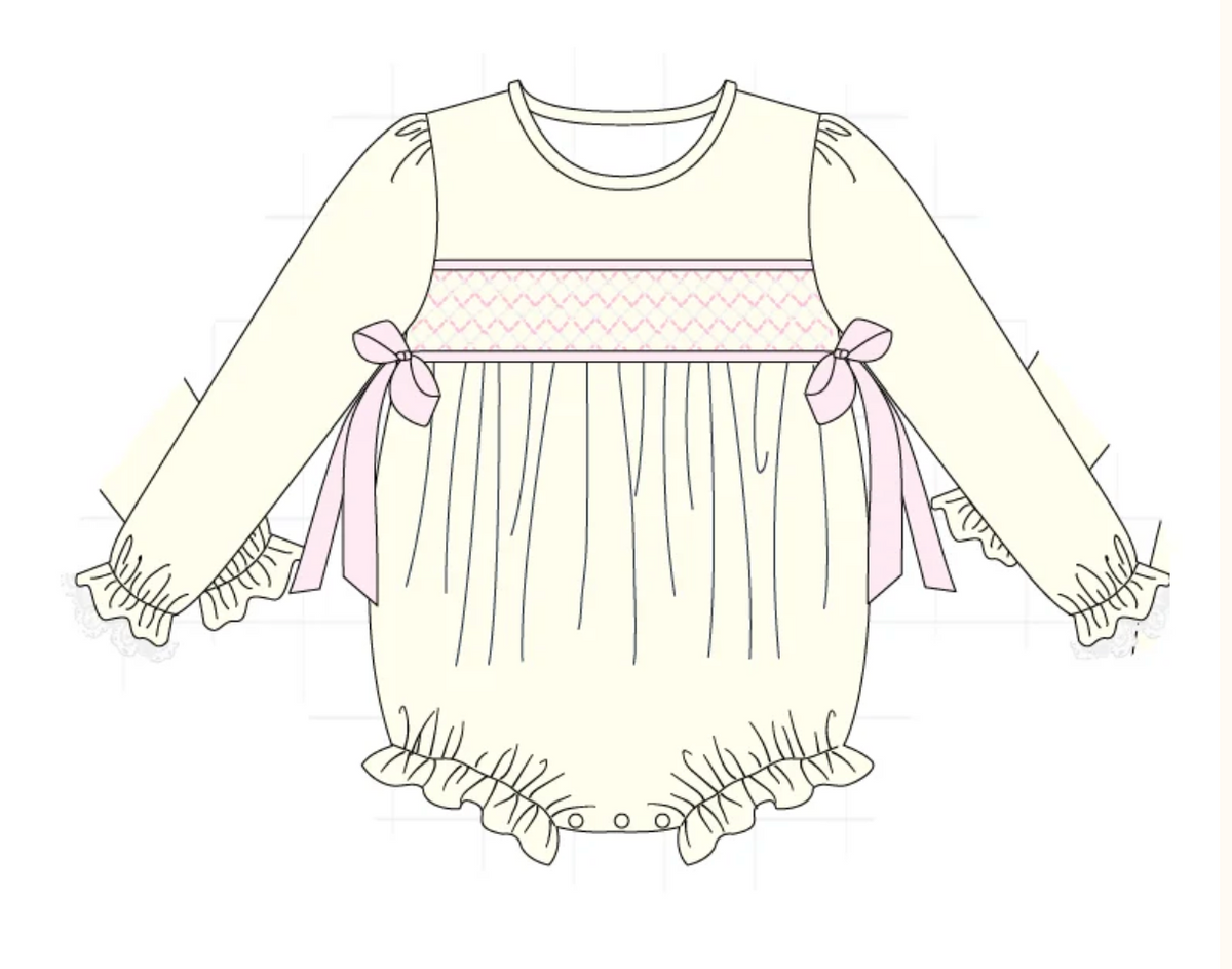 Cream Smocked Bow Bubble - READY TO SHIP/PICKUP!