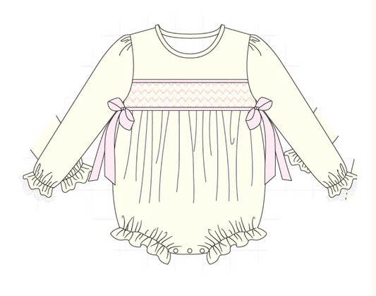Cream Smocked Bow Bubble - READY TO SHIP/PICKUP!
