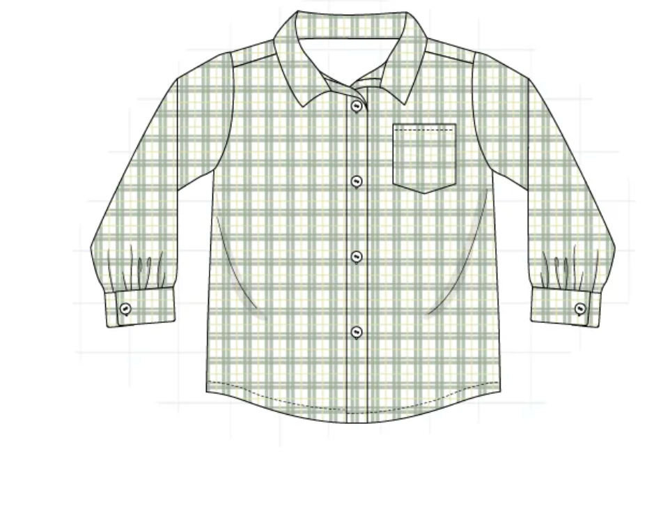 Boys Green Plaid Button Up - READY TO SHIP/PICKUP!
