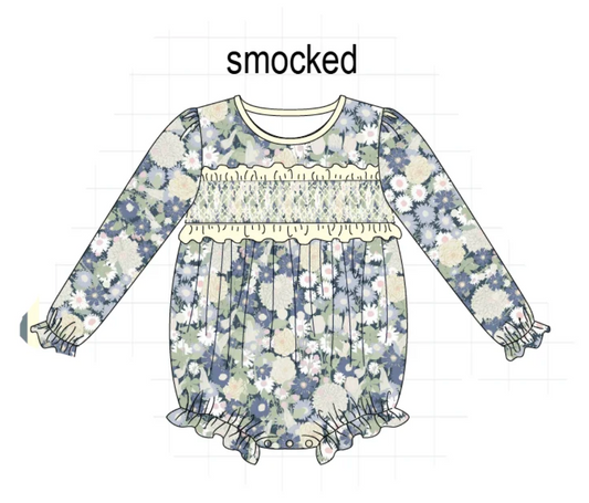 Smocked Fall Floral Bubble - READY TO SHIP/PICKUP!