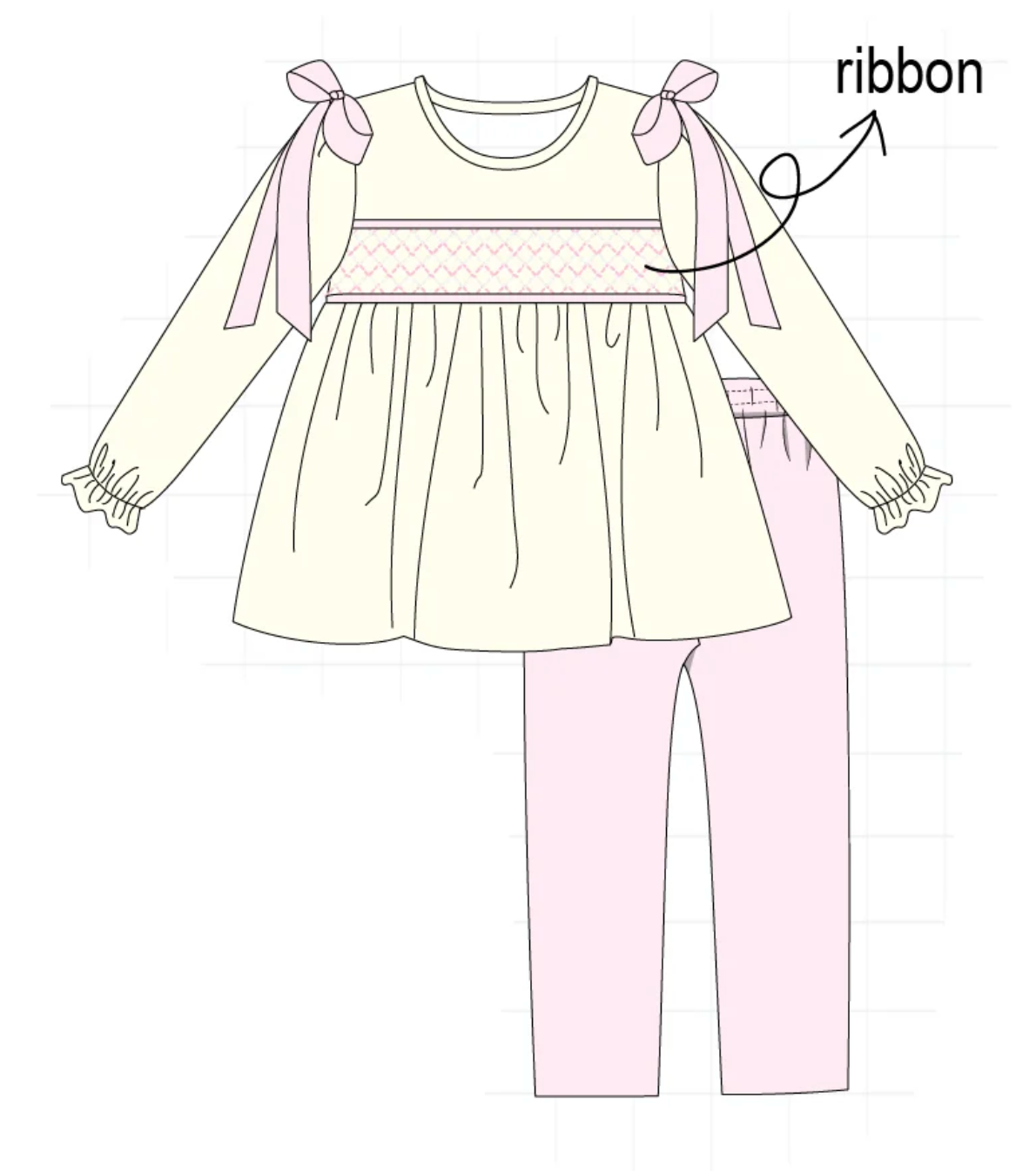 Cream Smocked Bow Pant Set - READY TO SHIP/PICKUP!