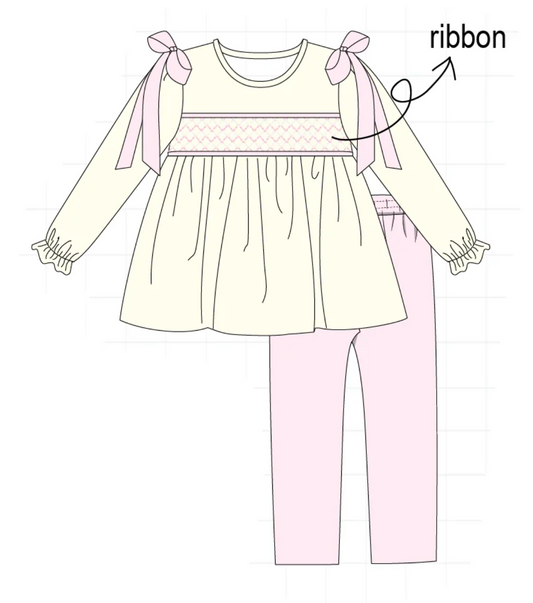 Cream Smocked Bow Pant Set - READY TO SHIP/PICKUP!