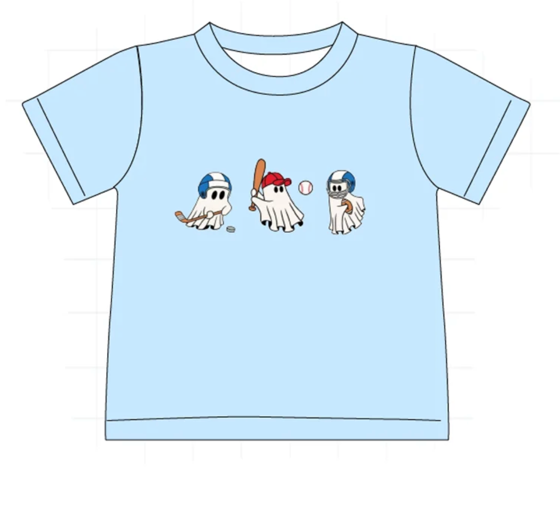 Blue Halloween Baseball Ghost T-Shirt - READY TO SHIP/PICKUP!