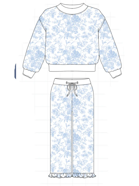 Blue Girls Floral Sweatsuit- READY TO SHIP/PICKUP!