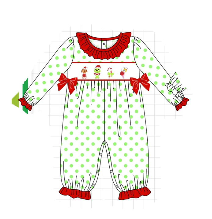 Green Dot Grinch Girl's Bubble - READY TO SHIP/PICKUP