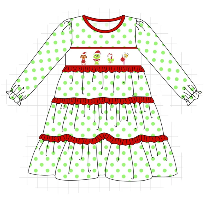 Green Dot Grinch Dress - READY TO SHIP/PICKUP