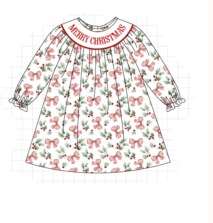 Merry Christmas Bow Dress - READY TO SHIP/PICKUP