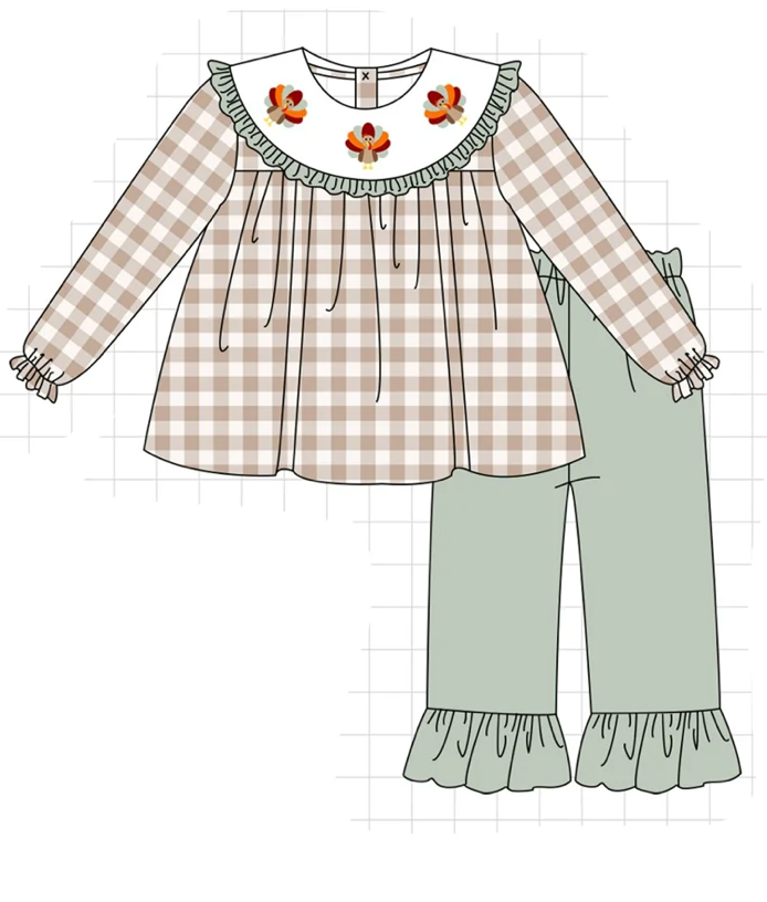 Sage Thanksgiving Girl's Pant Set - READY TO SHIP/PICKUP