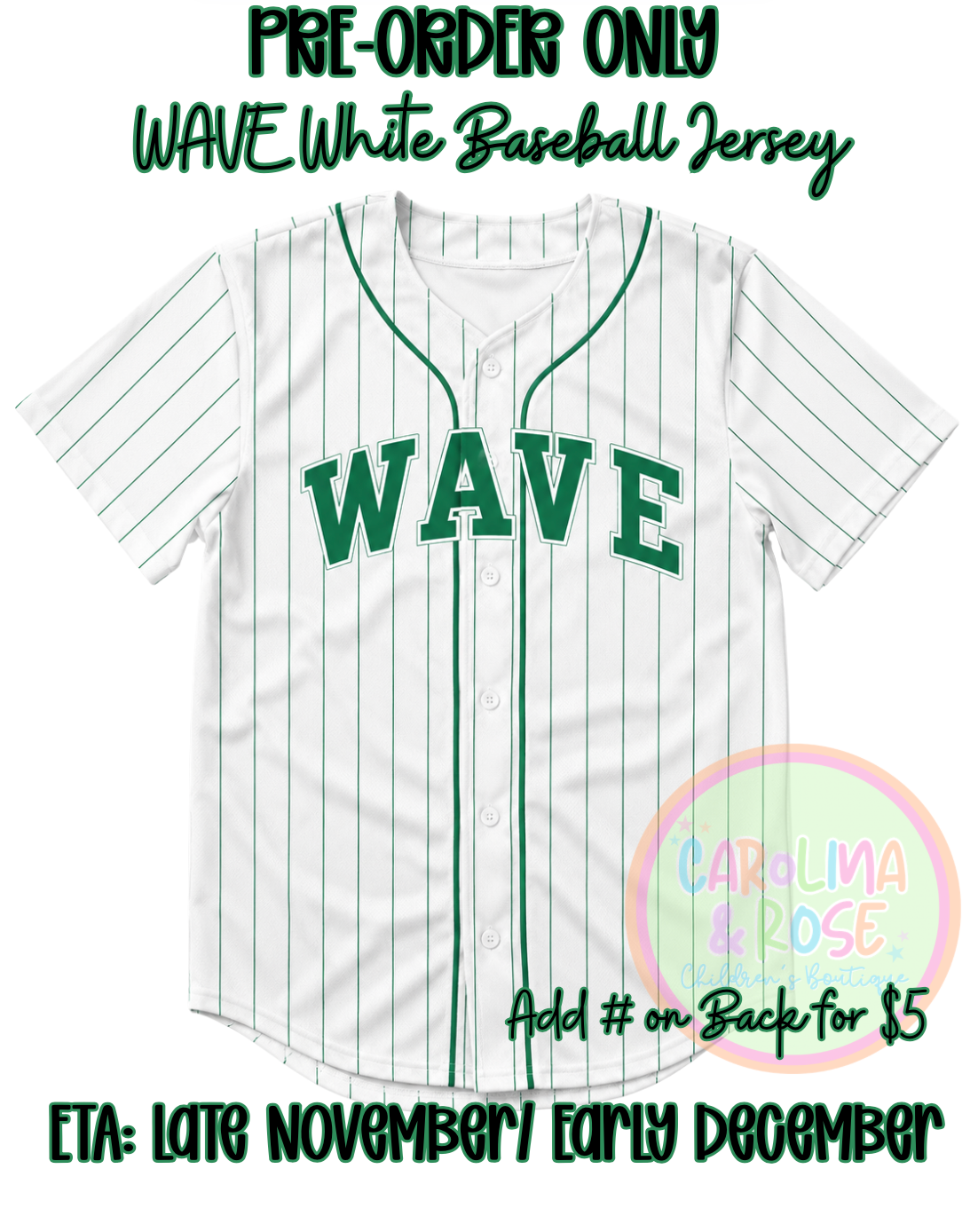 Wave White Baseball Jersey *PRE-ORDER*