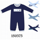 Navy Airplane Embroidery Romper