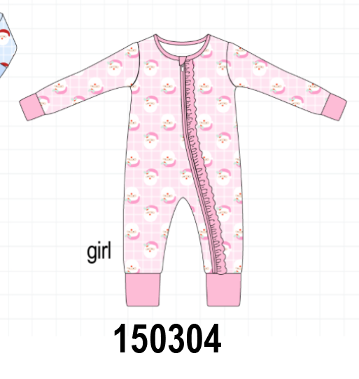Pink Santa Zip Bamboo Romper
