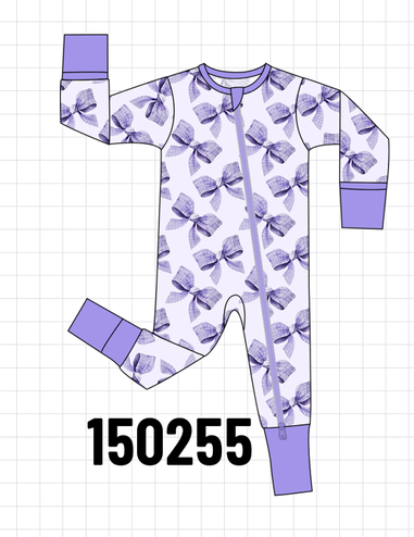 Purple Bow Zip Bamboo Romper