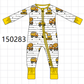 Yellow Construction Trucks Zip Bamboo Romper