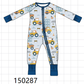 Blue Construction Trucks Zip Bamboo Romper